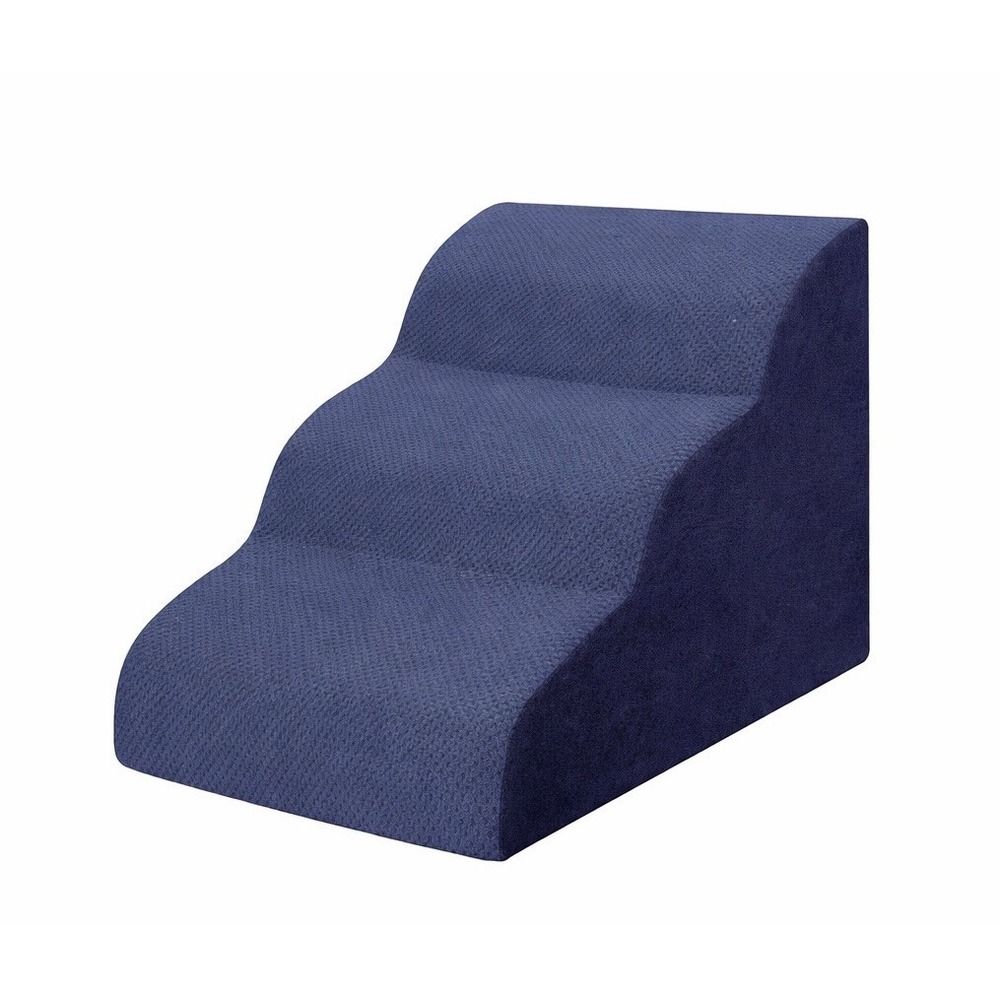3-Step Foam Dog Stairs for Bed or Couch Non-Slip Cover -  Navy Blue